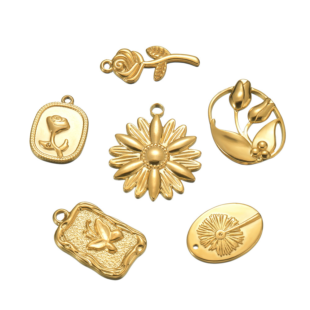 Pendant Jewelry Making Type 10 PCS/Package Stainless Steel Rose Flower Butterfly Pendant