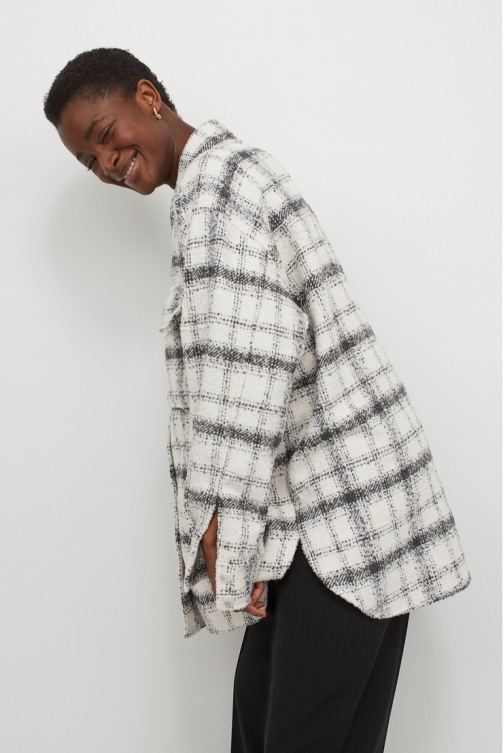 woolen check single-breasted jacket  NSAM45792