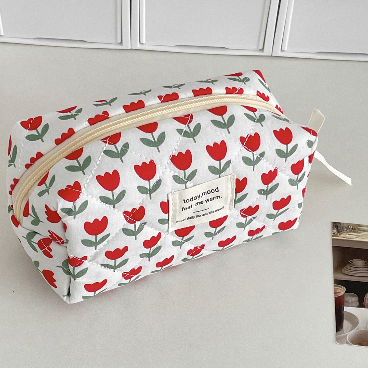 All Seasons Season Women's Gender Classic Style Flower Polyester Sewing Thread Square Makeup Bags