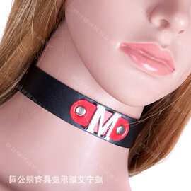 成人情趣角色扮演外出佩戴黑色M字皮革性感项圈狗奴颈朋克嘻哈圈