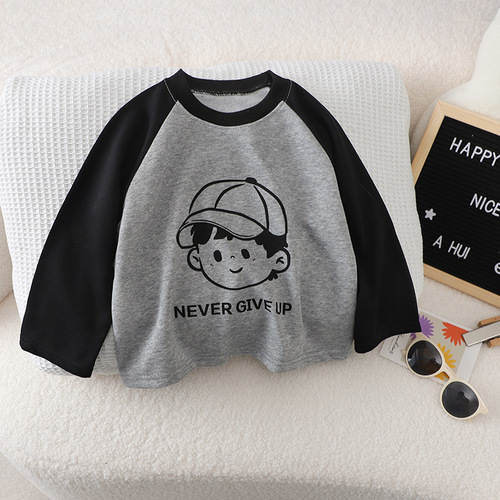 2024 children's long-sleeved single T-based shirt, baby Western-style, small and medium-sized children, boys and girls, single shirt, inside and outside, Korean style