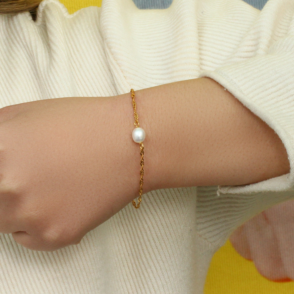 Fashion Solid Color Stainless Steel Pearl Plating Bracelets Earrings Necklace