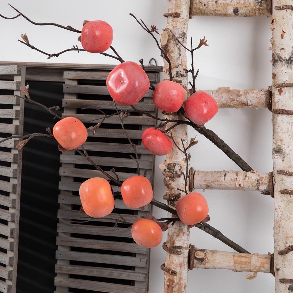 干枝柿子仿真花廠家果子批發玫瑰出口家居裝飾婚慶假花MW25582Y