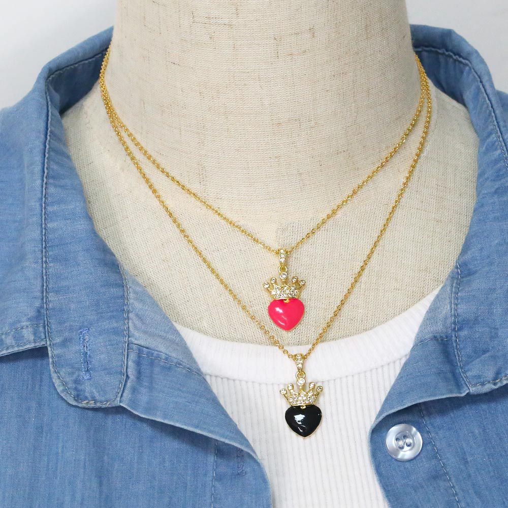 Fashion Heart Shape Crown Copper Pendant Necklace Inlay Zircon Copper Necklaces