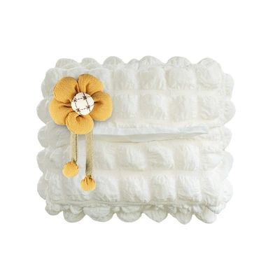 Manufacturer-customized car tissue box, car armrest box, sun visor seat tissue box, cute car tissue box (Car tissue box/set) - puff-colored-chair-back-tissue-box-with-pumpkin-flower-sticker-in-yellow