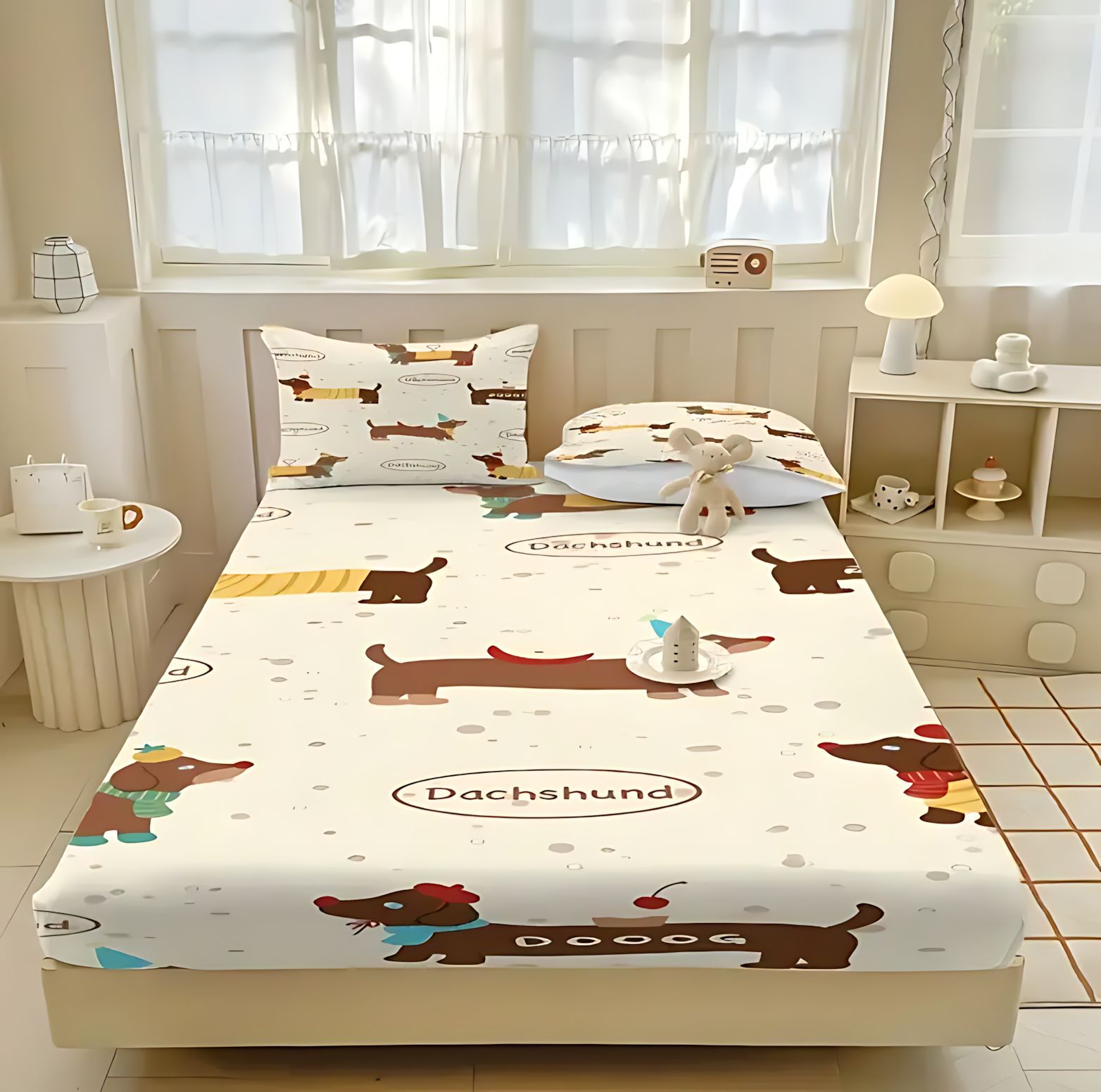 TEMU / JIT textil doméstico transfronterizo lindo pequeño salchicha impresión digital 3D cama de cama de cama de cama