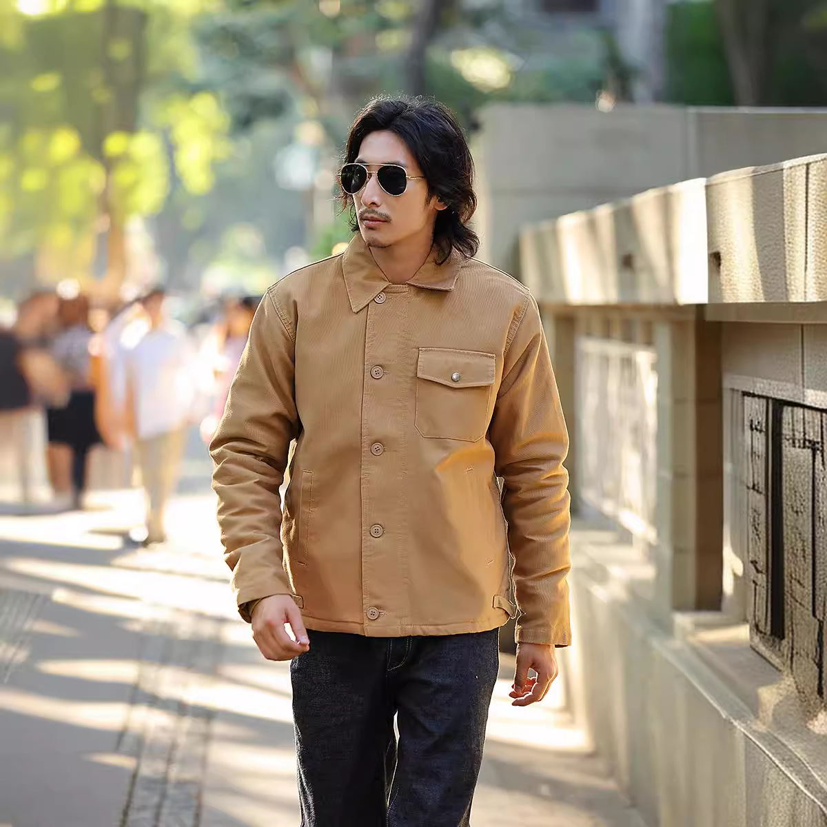 OKONKWO A-2 Chaqueta de cubierta azul marino Ropa de cubierta engrosada abrigo hombres A2 Chaqueta de lana N-1 Chaqueta acolchada de algodón