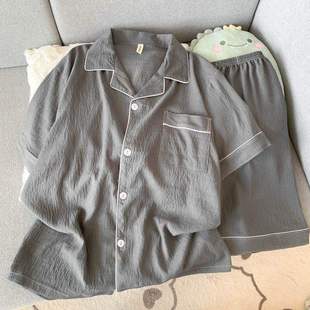 Light Luxury Pajamas for Men, Summer Cloud Cotton Short-Sleeved Thin Summer Teenagers Can Go Out and Home Clothes Set