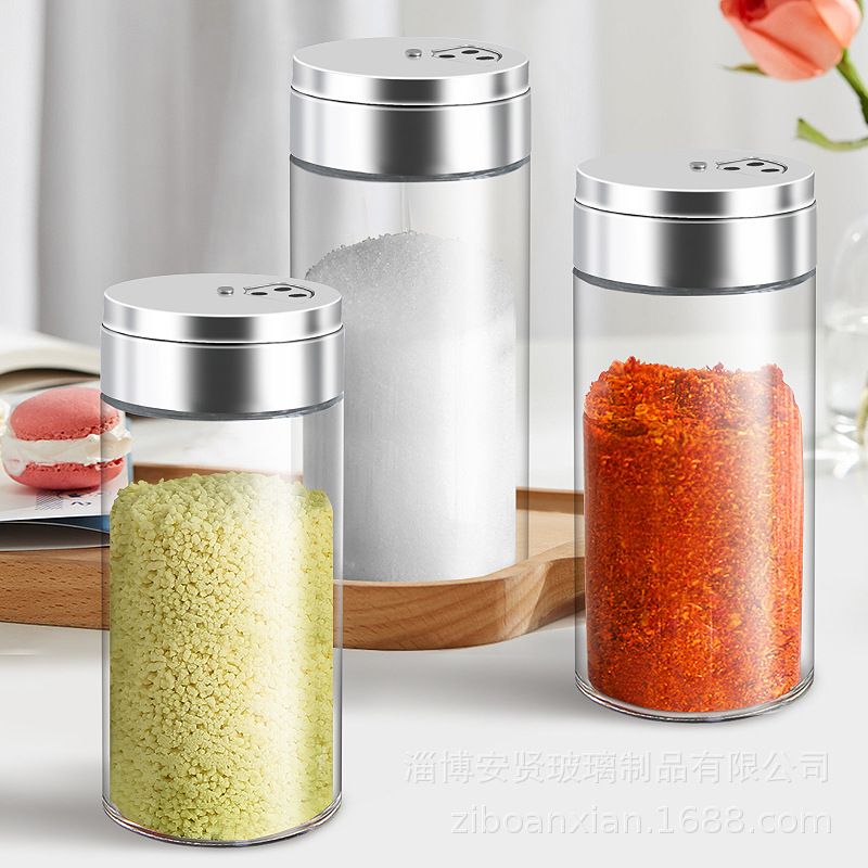 Condimento caja condimento tarro de vidrio condimento tarro cubierta de acero inoxidable hogar cocina sellada botella de condimento grande botella de barbacoa