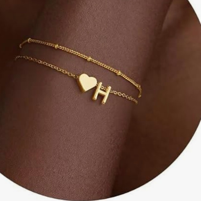 European and American Cross-Border 26-Letter Heart Layered Heart-Shaped Bracelet Fashionable Versatile Hand Jewelry Popular Simple and Elegant New Style for Women