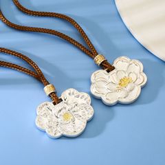 8450号足银999.9古法分色金手工錾刻双面牡丹莲花项链抖音直播爆