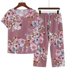 妈妈装夏装短袖上衣套装夏天洋气中老年妈妈到岁棉绸女装