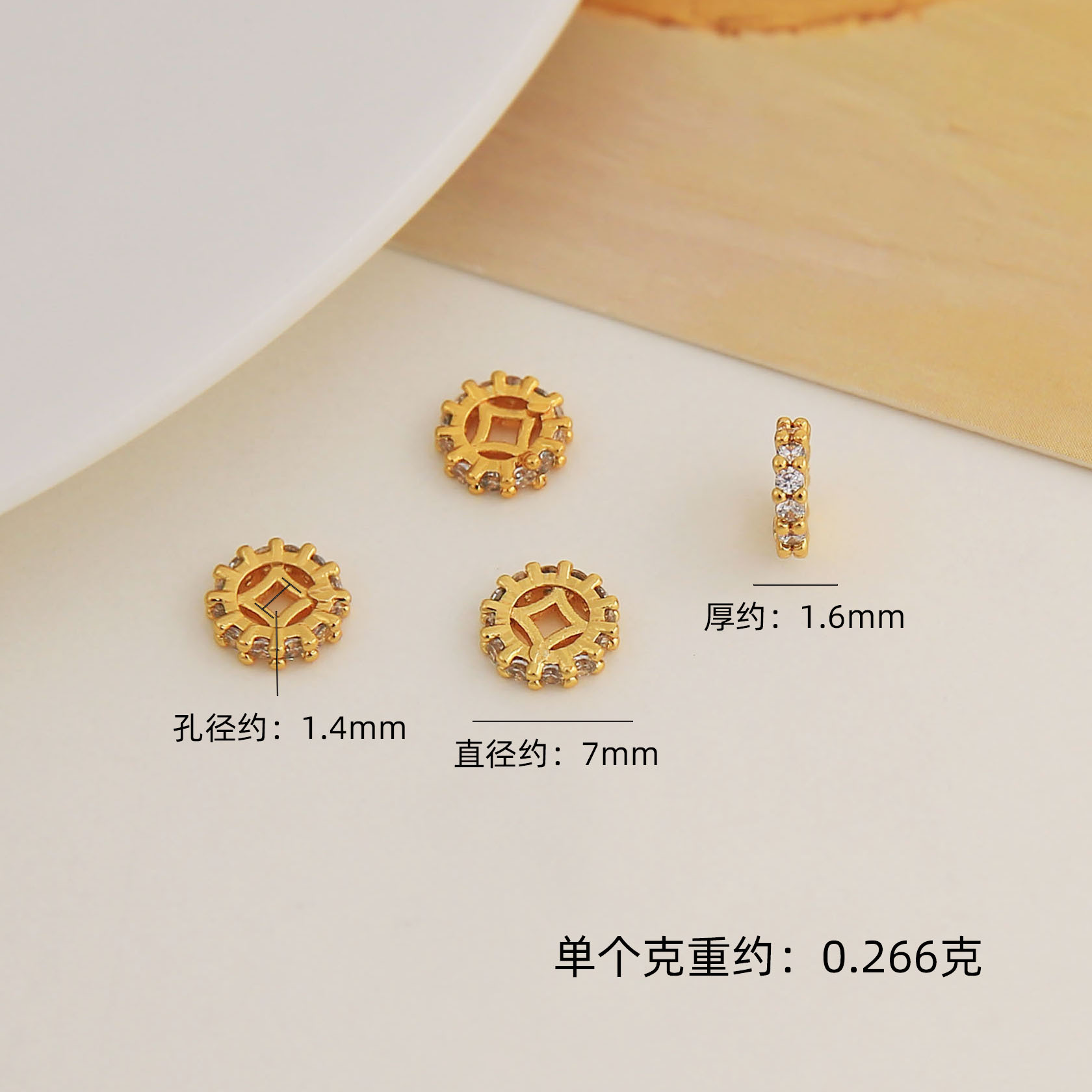 Conservar el color 18k bolsa de oro incrustada en anillos de perforación de zircon, cuentas de separación de cuentas de agujeros grandes, cuentas de separación de cuentas de DIY Crystal hand chain, accesorios de joyería de separación de cuentas