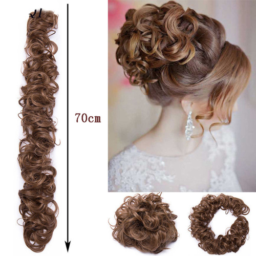 Factory wholesale, custom processing of cross-border European and American wigs—hairpieces, hair ties, buns, high-temperature silk synthetic hair.