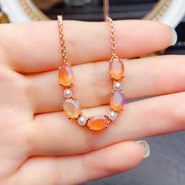 跨境专供天然火欧泊手链轻奢高级感手链珠串5*7mm新款手饰