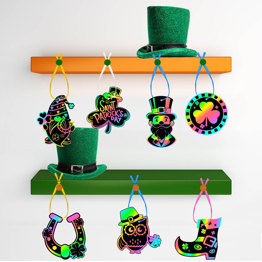 Amazon San Patricio DIY tarjetas de scratch Día de Irlanda decoración de fiesta creativa DIY scratch colgante