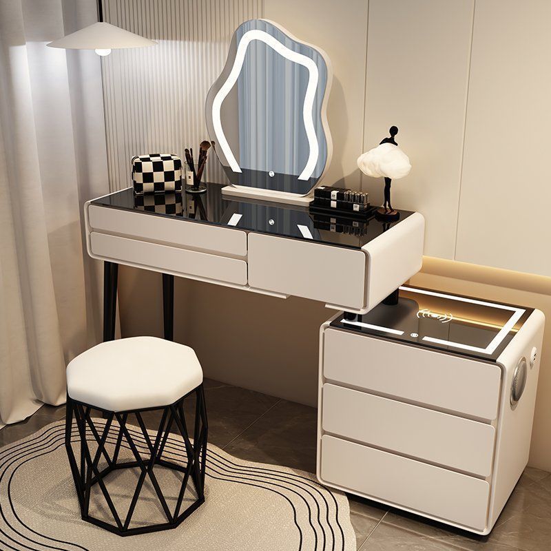 밀키 화이트 3단 서랍 스마트 모델 - 올 원목 100 테이블 + 캐비닛 + 구름 거울 + 새 둥지 의자