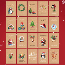 跨境新款圣诞节复古牛皮色贺卡20pcs明信片套装新年节日祝福卡片