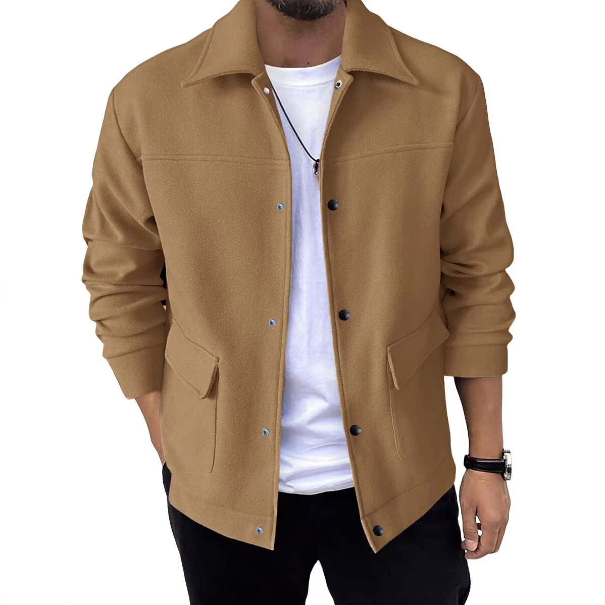 Transfronterizos Europa y América Amazon nuevo hombre chaqueta de lana con solapa otoño y invierno británico chaqueta cálida casual versátil
