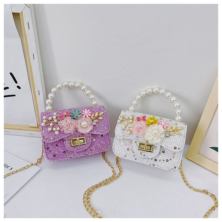 Girl'S Cloth Flower Bow Knot Cute Sequins Pearls Square Lock Clasp Crossbody Bag display picture 45
