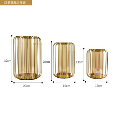 創意鐵藝玻璃花瓶擺件歐式樣板房家居客廳裝飾插乾花器工藝品花瓶