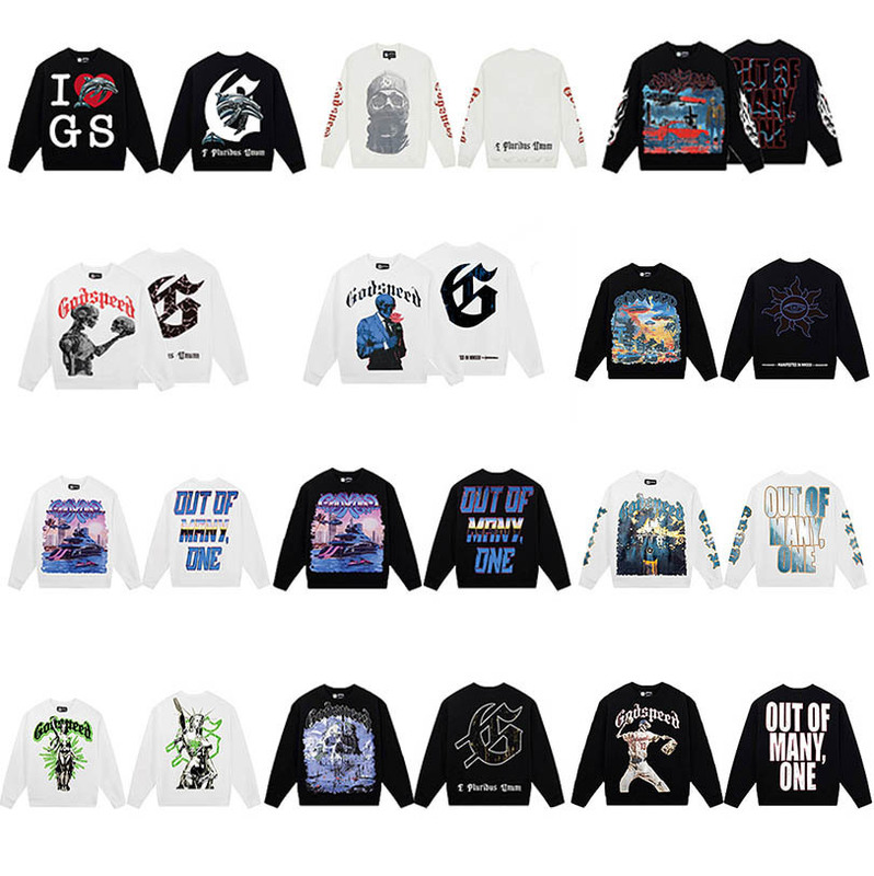 Cross-Border Trendy Brand God&Speed Skull Geometric Pattern Printed Long-Sleeved T-Shirt Round Neck Sweatshirt Men's and Women's High Street Jacket Cross-Border Trendy Brand God&Speed Skull Geometric Pattern Printed Long-Sleeved T-Shirt Round Neck Sweatshirt Men's and Women's High Street Jacket