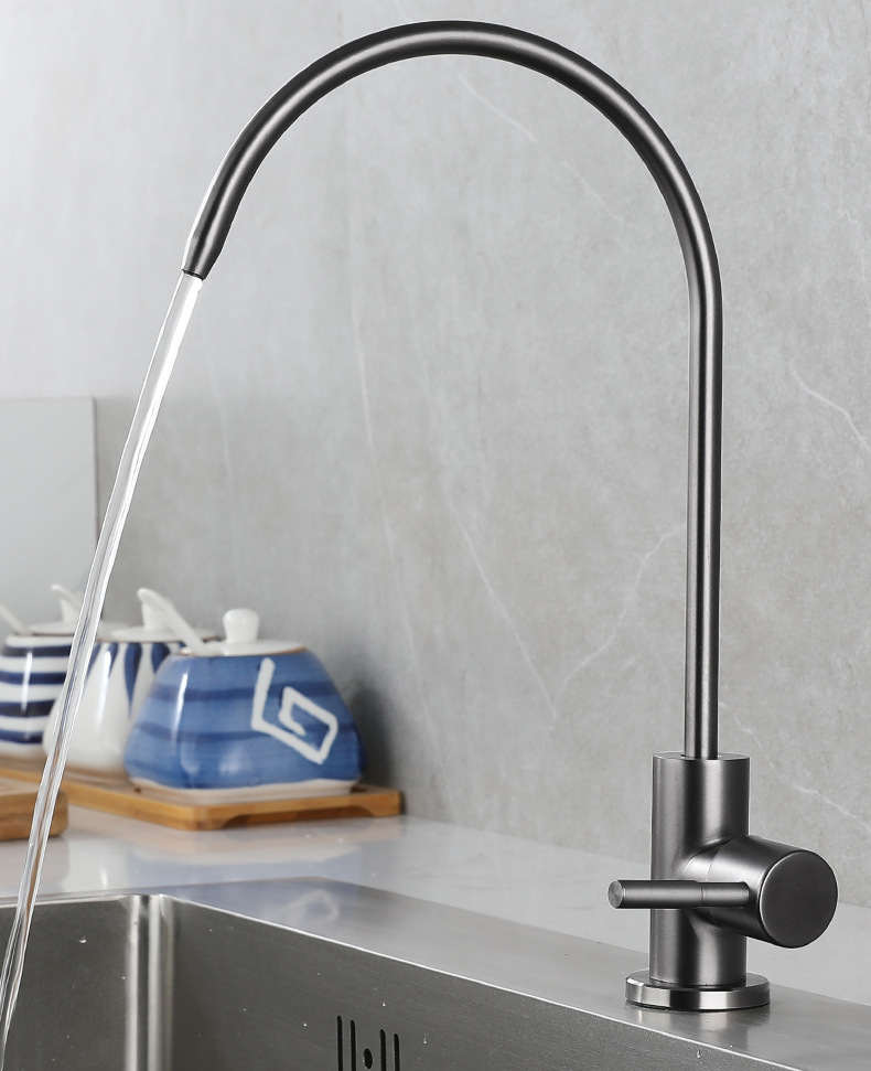 The sink is equipped with a 201 stainless steel gun gray water purifier faucet, a 4-point direct drinking water purifier, and a kitchen single-cooling pure water machine undefined
