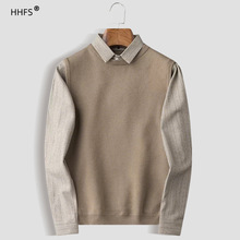 休闲衬衫领套头针织衫男士轻奢高端秋季保暖假两件修身商务毛衣男
