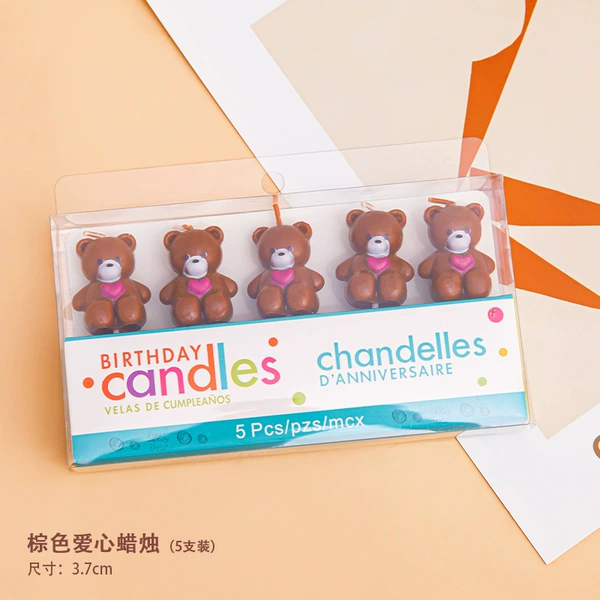 Brown candle, with little bears, 5 pieces
