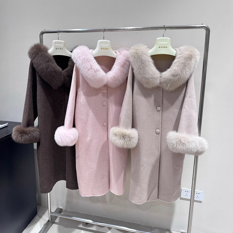 Morning and Evening Wool Double-Sided Woolen Outwear Women's Over-The-Knee Winter Fox Fur Outwear Hepburn Style Long Style Morning and Evening Wool Double-Sided Woolen Outwear Women's Over-The-Knee Winter Fox Fur Outwear Hepburn Style Long Style