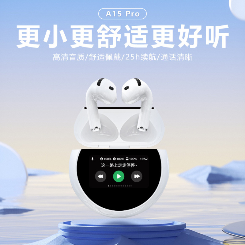 2025 New Private Model A15Pro Color Screen Bluetooth Headset E11Anc+Enc Dual Noise Reduction Wireless Bluetooth Headset