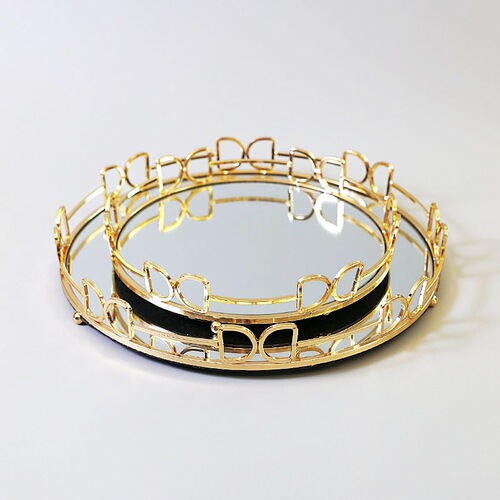 Cross-border European-style electroplated light luxury gold mirror plate incense node center plate decorative dessert stand decorative fruit plate