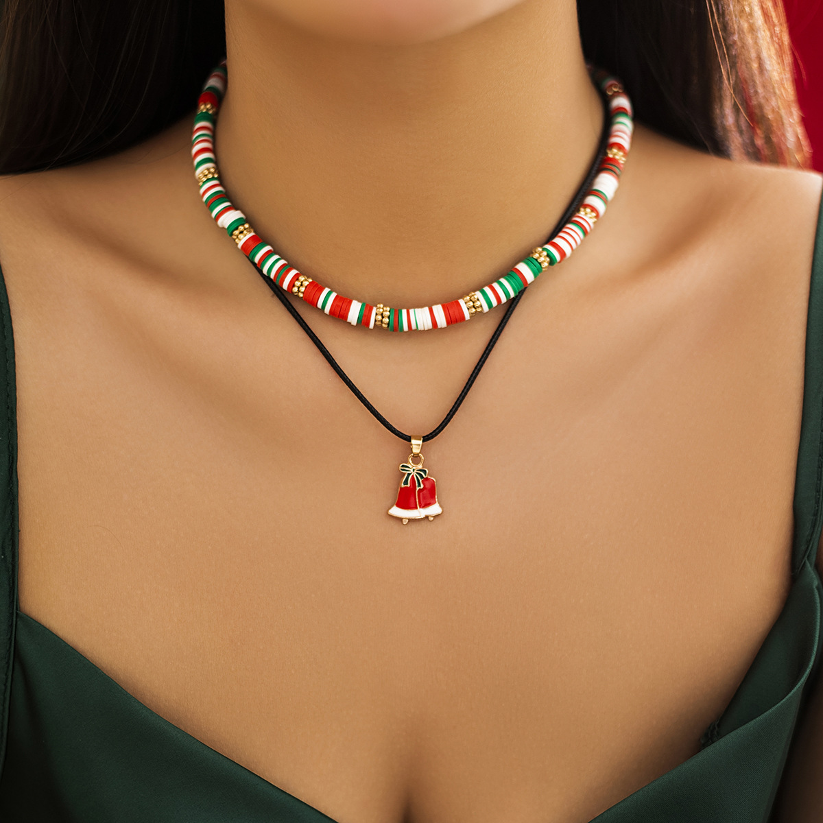 Christmas Beaded Choker Necklace With Crystal Snowman Charms_voghion.com
