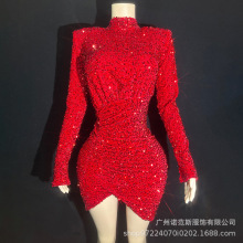 欧美高级感红色闪钻性感不规则包臀裙年会短礼服新娘订婚宴敬酒服