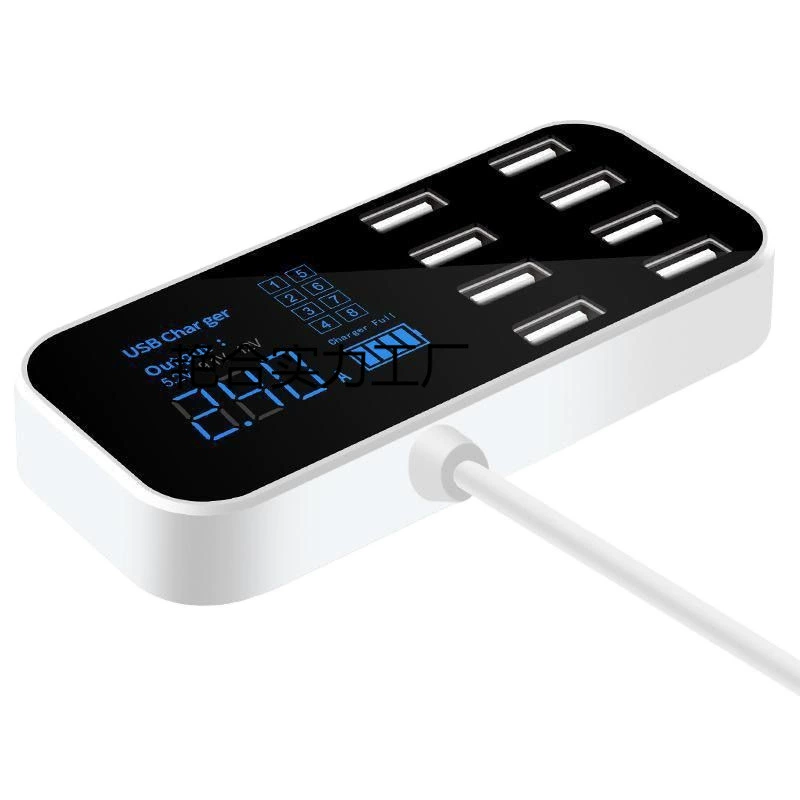 Двойное U многопортовое USB-зарядное устройство для автомобиля с дисплеем LED, цифровое автомобильное зарядное устройство, 8-портовое с идентификацией
