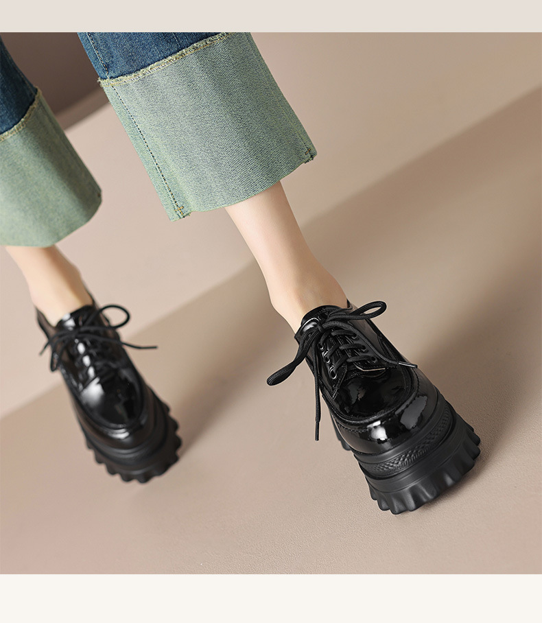 Giày loafer nữ đế xuồng cao gót 10cm, mũi tròn dây buộc, phong cách trẻ trung — màu be chi tiết 7