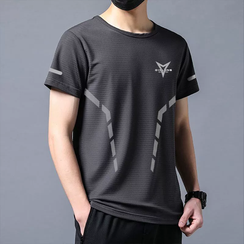 Фитнес дышащий свободный градиент с короткими рукавами тонкий быстрый сухой костюм футболка большой размер летняя тренировка мужской бег