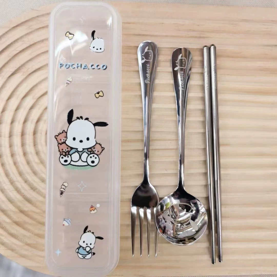 Портативный набор столовых приборов (Sanrio) Cinnamoroll 3 предмета — ложка, вилка, футляр, лёгкий дорожный набор