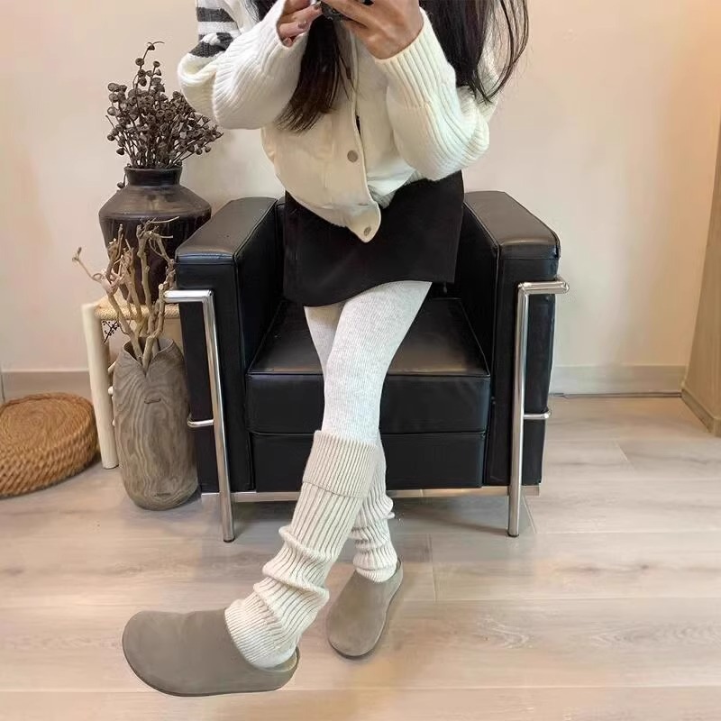 袜套女秋冬腿套保暖踩脚袜套y2k针织长筒堆堆袜灰色Jk加厚小腿袜|undefined