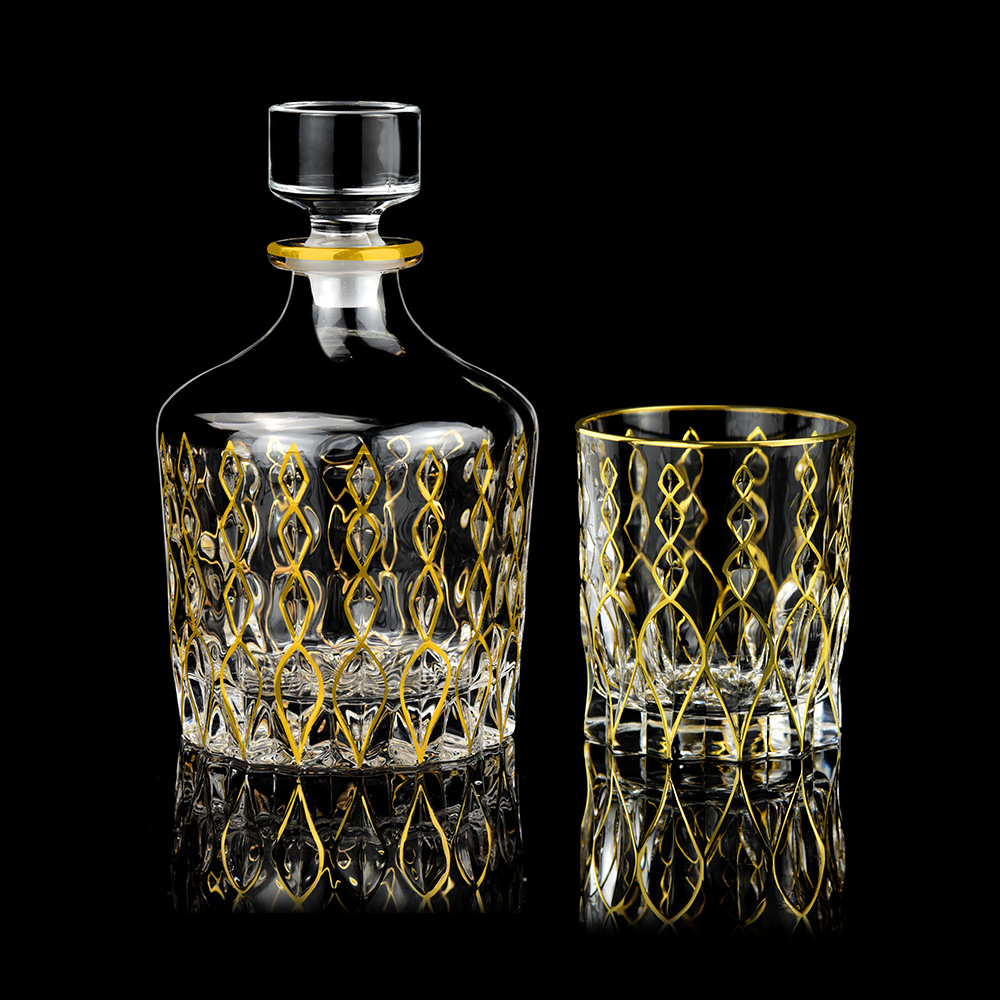 祥兴金像 新款手工描金威士忌酒具套装 7件套仿古醒酒器套装 家用