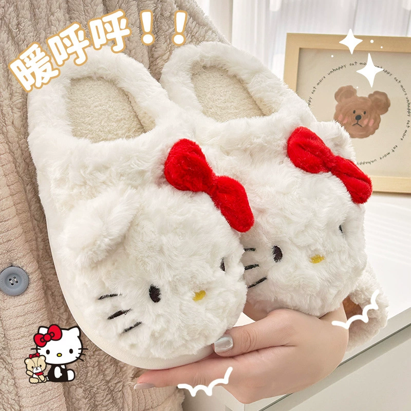 Плюшевые тапочки (Hello Kitty) — зимняя тёплая, нескользящие, размеры для детей 170–220 мм