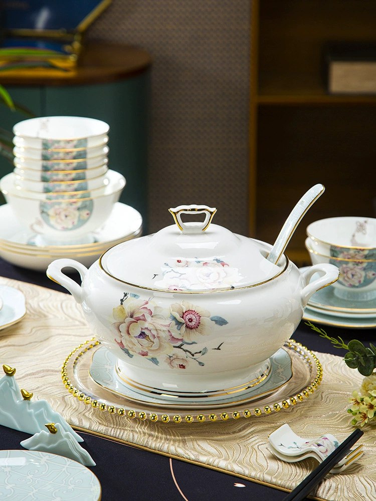 Новая посуда в китайском стиле «легкая роскошь» набор посуды Jingdezhen с керамическими костяной породы, миски и тарелки, домашняя роскошь с золотым ободком