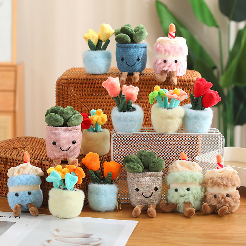 Cartoon Plush Doll Pendant Series Fun Simulation Potted Plant Animal Girl's Bag Keychain Hanging Ornaments