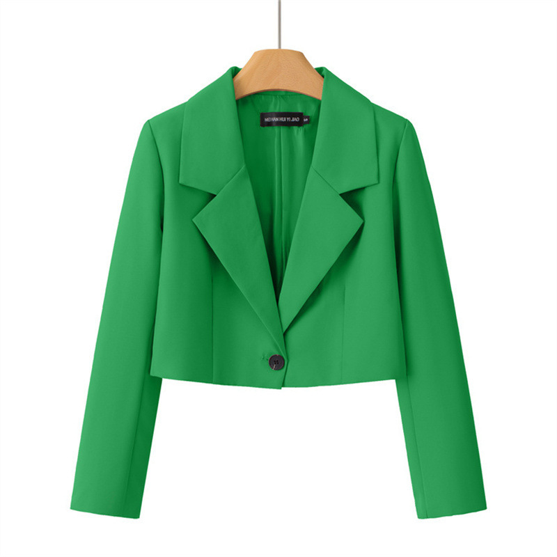 Short Green Jacket for Women, Petite Korean-Style Blazer, Spring and Autumn Outfit, Office Goddess Style Jacket, Foreign Trade Women's Suit