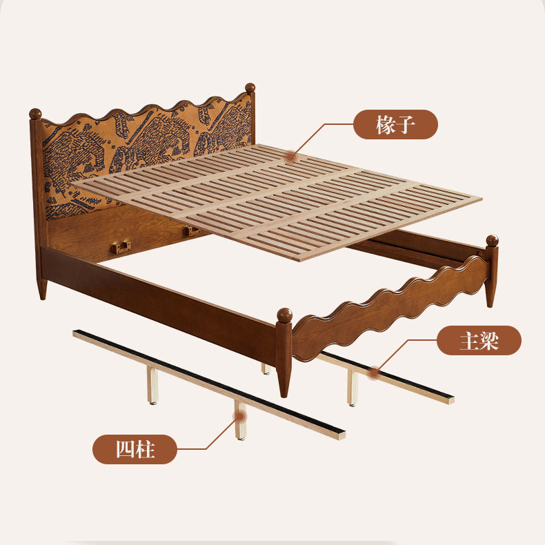 DASIMA Cama de aire medieval francesa Cama de aire medieval Cama doble de alta gama Cama de madera de cera pura Cama de madera sólida
