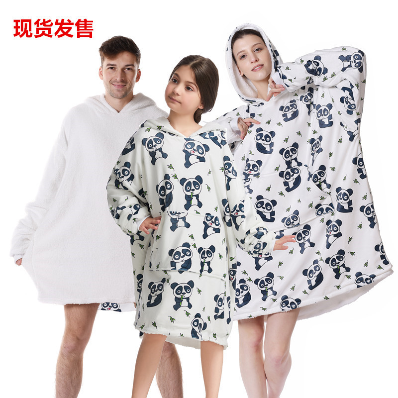 Cross border Digital Printing Parenting two sides Mink Cashmere Blanket thickening keep warm Cap Sweater Lazy man TV