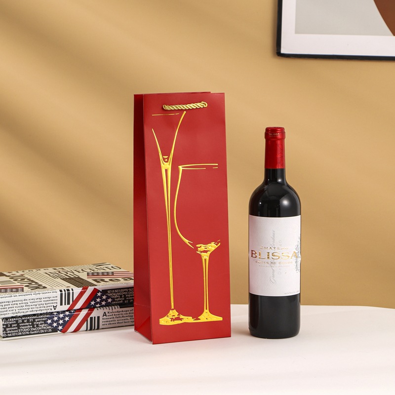 高档红酒礼品袋/喜庆烫金红酒袋/烟酒手提纸袋批发现货手提袋定制
