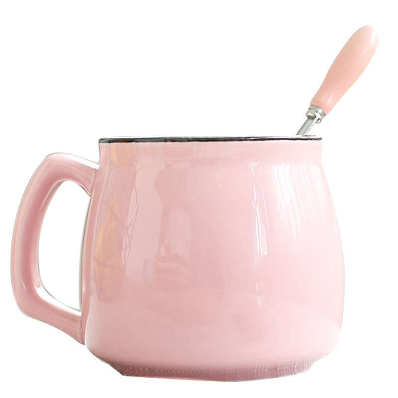 日本製セラミックカップレトロミルクカップセラミックカップウォーターカップコーヒーカップマグカップ蓋付きスプーンプリントロゴ|undefined