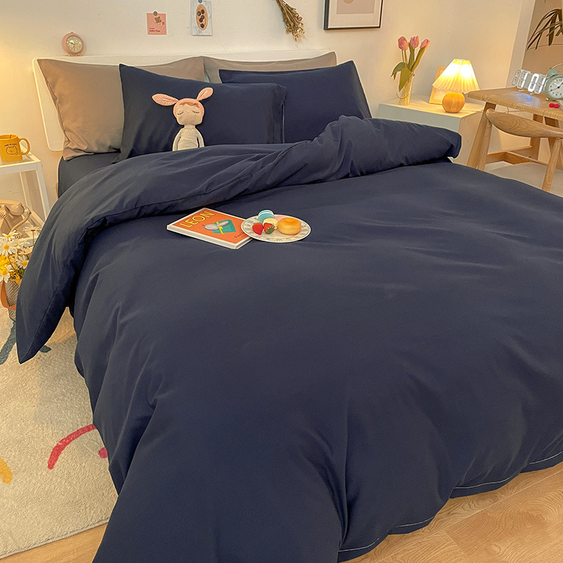 Solid Color Brushed Cotton Bedding Four-Piece Bed Sheet Wholesale Pillowcase Duvet Cover Plain Three-Piece Set Reactive_voghion.com