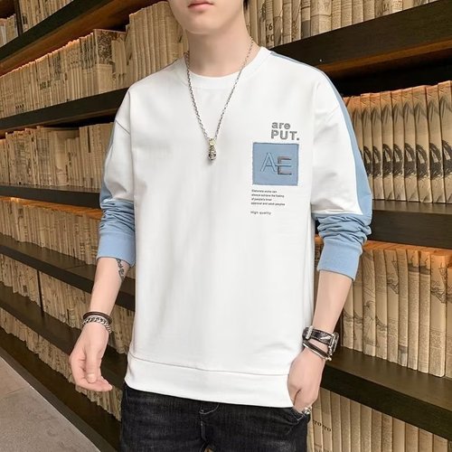 Men's Long-Sleeve T-Shirt, Factory Supply, Spring/Autumn Korean-Style Trendy Crewneck Base Layer Top, Loose-Fit Men's Sweater
